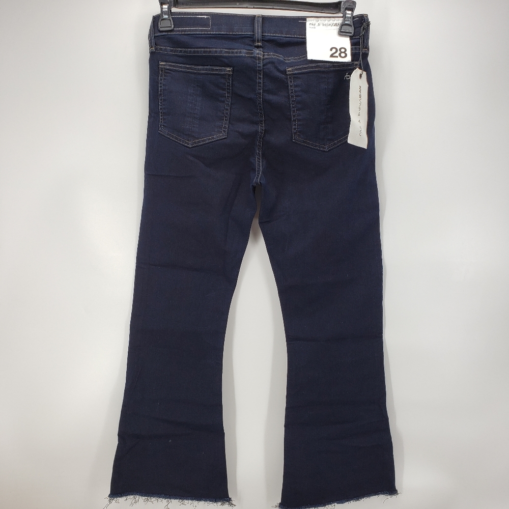 Rag & Bone Mid-Rise Women's Cropped Raw Hem Dark Wash 10in Flare Size 28 - Picture 3 of 7